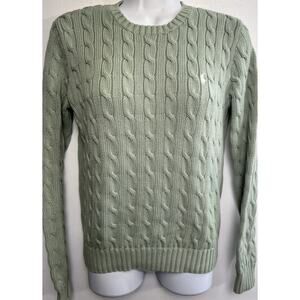 Vintage Ralph Lauren Sweater Women M Green Pullover Cotton Cable-Knit Preppy